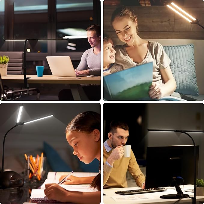 Desk Lamp, Double Head Led Desk Lamp, 15W Ultra Bright Architect Task Desk Light, Eye Caring Desk light, Desk Lamp for Home/Office/Study/Drafting/Reading/Dorm(Black)