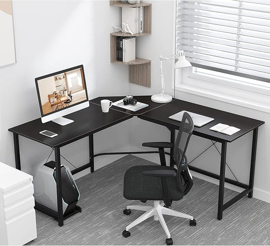 sogesfurniture Large L-Shaped Computer Office Desk, 59" Corner Gaming Desk Workstation Desk PC Laptop Office Home Desk L Desk, Black