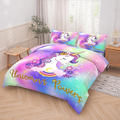 Tailor Shop Unicorn Comforter Sets Full Size,Unicorn Bedding Sets for Girls Kids Teens with 2 Pillowcase…