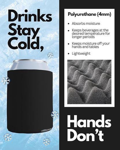 PartyPrints 25 Pack Black Blank Can Cooler Sleeves, Customizable Bulk Insulated Foam for Beer, Collapsible Plain Drink Holder, Cold Soda Insulator, 12oz Regular, 16oz Tall Cans