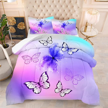 Tailor Shop Twin Bedding Sets for Girls,Pink Butterfly Comforter Set Butterfly Bedding Sets for Kids Teens,Tie Dye Butterflies Bed Set,with 1 Comforter and 2 Matching Pillowcase…