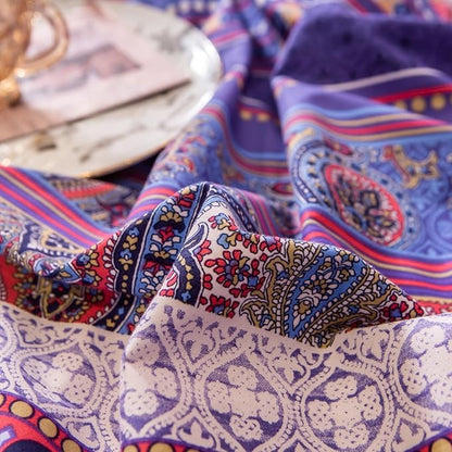 ABREEZE Bohemian Vintage Twin Size Floral Cotton Bedding Set 3Pcs Duvet Cover Set Boho Purple Paisley 100% Egyptian Brushed Cotton Reversible Home Bedding Collection