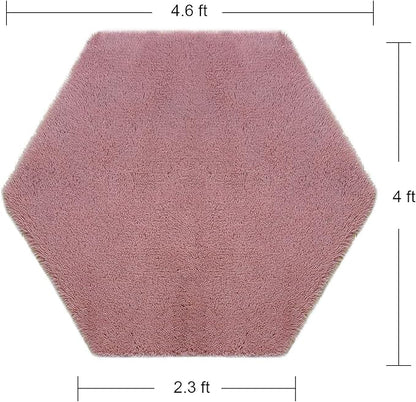 junovo Ultra Soft Rug for Nursery Children Room Baby Room Home Decor Dormitory Hexagon Carpet for Playhouse Princess Tent Kids Play Castle, Diameter 4.6 ft, Blush