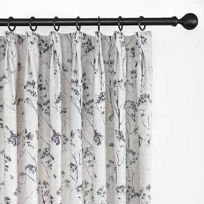Pinch Pleated Floral Linen Curtains 2 Panels Elegant Light Filtering Privacy Drape,100 Inch Wide by 90 Inch Long Curtains Suitable for Living Rooms and Bedrooms