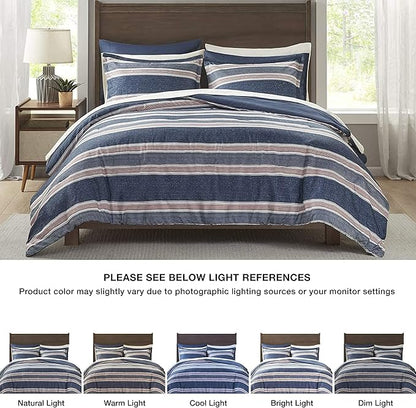 Comfort Spaces Bed in A Bag Comforter Set - College Dorm Room Essentials for Boys Men Bedding, Complete Dormitory Bedroom Pack And Sheet with 2 Side Pockets, Queen, Stripes Navy/Red