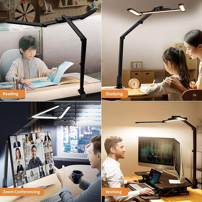 Desk Lamp with Hand-Sweep Sensor Desk Lamps for Home Office Desk Lamp with Clamp with 2 USB C+A Ports 24W LED Desk Light Clip On Desk Lamp with Timer, 3 Colors, 7 Brightness Dimmable Lamp For Desk