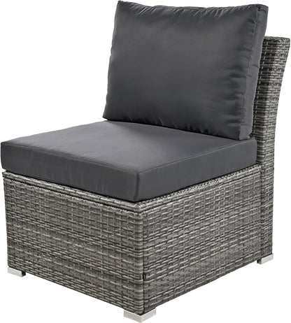 9 Piece Patio Furniture Set with Solid Wood Coffee Table and Ottomans, Rattan Modular Outdoor Sectional Conversation Sofa, for Garden Backyard, Onesize, Gray