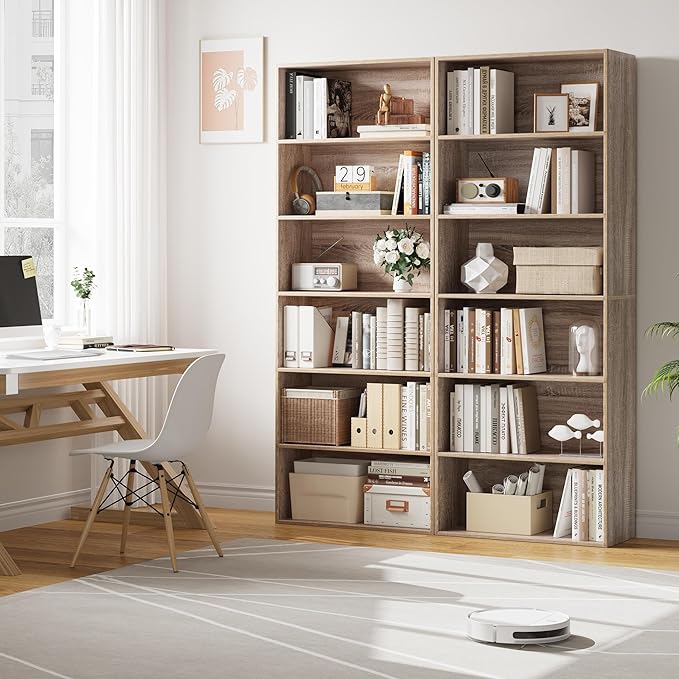 FOTOSOK 6-Tier Open Bookcase and Bookshelf, Freestanding Display Storage Shelves Tall Bookshelf Bookcase for Bedroom, Living Room and Office, Light Oak
