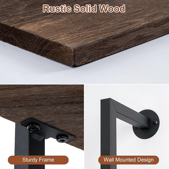 5-Tier Bookshelf Solid Wood Ladder Shelf, Narrow Book shelf Display Shelf, Wooden Ladder Shelf Bookcase, Wall Mount Ladder Shelf, Storage Rack for Living Room, Bedroom, Industrial Style, Dark Brown