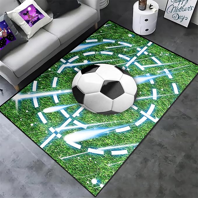 Football Rug for Boys Room - Soccer Rug for Boys Room Football Printed Rug for Kids Room Football Decor for Boys Bedroomsports Ball Doormat for Living Room Bedroom,4'×5'