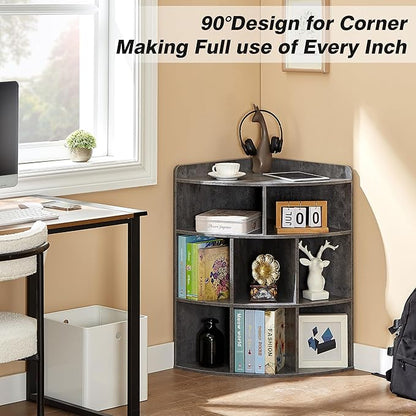 VECELO 3-Tier Corner Cabinet,Wooden Cube Storage Organizer with 8 Cubbies, Modern Bookshelf Units for Playroom, Bedroom, Living Room, Grey