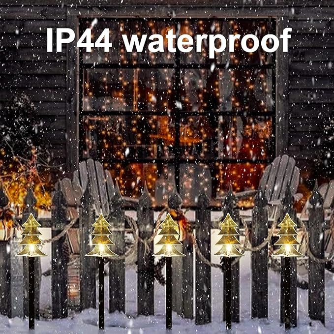 ILLUMINEW Christmas Solar Pathway Lights, Set of 5 Waterproof Landscape Christmas Lights, Stake Christmas Decorations, LED Lights for Yard Lawn Patio Walkway Decor (5PCS-Warm White-Tree)