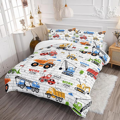 Axolotl Construction Comforter Set Queen,Excavator Bedding Set,Construction Vehicles Comforter Set,Excavator Comforter,Excavator Tractor Trucks Bedding Set for Kids Boys Teens,1 Quilt 2 Pillowcases