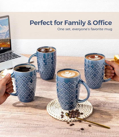 AmorArc Large Coffee Mugs Set of 6, 20oz Tall Coffee Mugs Set | with Texture Patterns for Cappuccino, Latte,Hot Cocoa, Dishwasher & Microwave Safe-Moonlight Blue