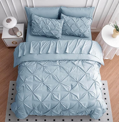 LANE LINEN King Size Comforter Set with Sheets, Complete 7 Piece King Comforter Set, Pintuck King Bedding Set, Soft King Size Bed in a Bag Set, Premium King Bed Set, Pillowcases & Shams - French Blue