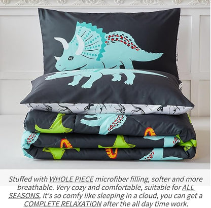 RYNGHIPY Dinosaur Bedding Set Full Size Dinosaur Kids Comforter Set for Boys Girls Soft Breathable Cute Dinosaur Bed Set for All Season (Black,Full)