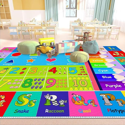 Kids Alphabet Play Game Rug - 3' x 5' ABC Numbers and Shapes Educational Learning Toddler Carpet - Kids Room Playroom Classroom Kindergarten Activity Fun Soft Non-Slip Mat