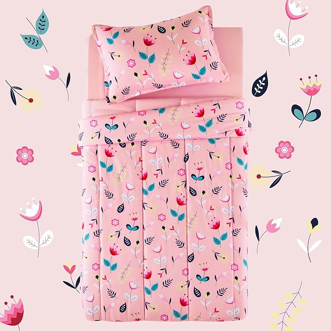 SLEEP ZONE Kids Bedding Full/Queen Comforter Set - Cute Printed for Boys, Girls, Teens, Super Soft, Fade Resistant (Pink Flower, Full/Queen)