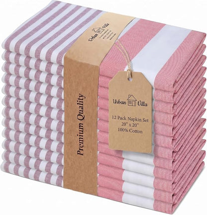 Urban Villa Cloth Napkins Cotton 20x20 (Set of 12) Garnet Red Stripes