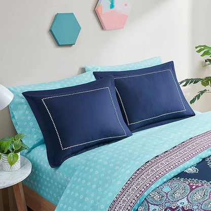 Degrees of Comfort Full Size Comforter Sets with Sheets, Blue Boho Mandala Teenage Girl Bedding, Bohemian Bed in A Bag, Microfiber Bed Set 8 Piece, Matching Decorative Pillow, Navy