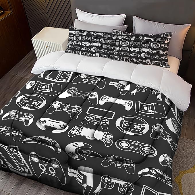 Sunnycitron Gamer Bedding Sets for Boys Gaming Comforter Boys Bedding Sets Queen Comforter Sets Gamer Bed Set Teen Boy Gamer Room Decor Gaming Comforter Set,1 Comforter 2 Pillowcases
