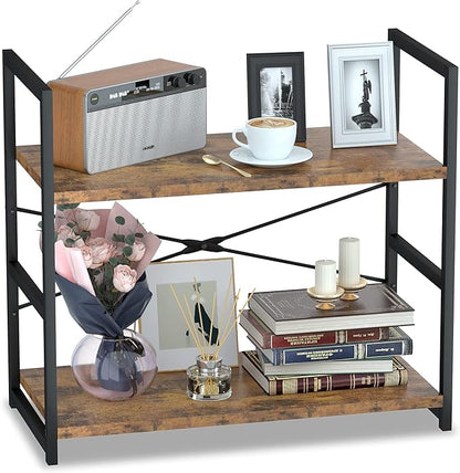 NUMENN 2 Tier Bookshelf, Tall Bookcase Shelf Storage Organizer, Modern Book Shelf for Bedroom, Living Room and Home Office, Vintage