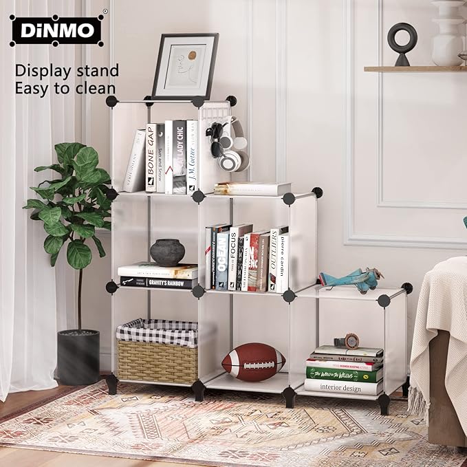 6 Cubes Storage Organizer, Bookcase, Display Shelf with Wooden Mallet, Cabinet Storage for Kids, Adult, Office, Bedroom, Bathroom, White