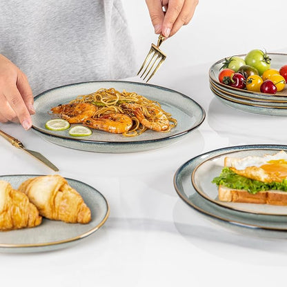 AmorArc Ceramic Dinnerware Sets,Handmade Reactive Glaze Stoneware Plates and Bowls Set,Highly Scratch Resistant | Dishwasher & Microwave Safe Dishes Set,Service for 8 (24pc)