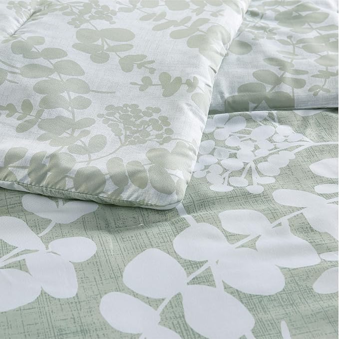 Codi Sage Green Comforter Set Queen Size, Floral Bedding Sets for Women | Nature Botanical Style, Unique Reversible Design, Better for Spring and Summer | Leaf Print 3 Pieces