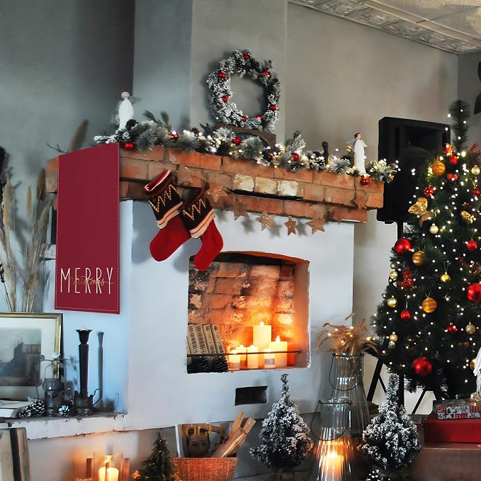 ONWAY Merry Christmas Gold Table Runner Winter Xmas Holiday Kitchen Dining Farmhouse Table Decor for Indoor Outdoor Home Party Decorations 13x72 Inch Red