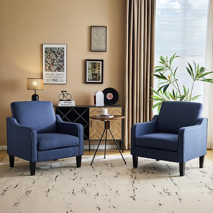 VINGLI Modern Accent Chairs Set of 2, Blue Living Room Chairs Comfy Armchair for Bedroom, Upholstered Sofa Chair Reading Chair for Small Spaces, Apartment, Waiting Room