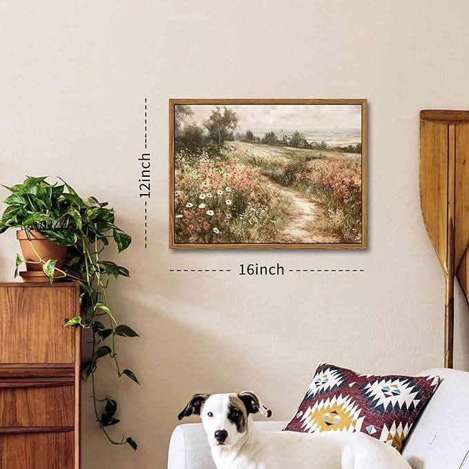 Vintage Framed Wall Art for Living Room – Vintage Wildflower Pictures Oil Paintings Canvas Prints – Country Flower Modern Farmhouse Wall Decor for Bathroom Bedroom Home Office – 12x16in