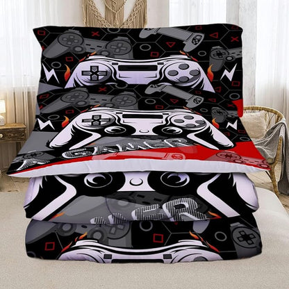 Sunnycitron Red Gamer Comforter Set for Boys Gaming Bedding Set Teens Game Room Decor Full (1 Comforter + 2 Pillowcase)