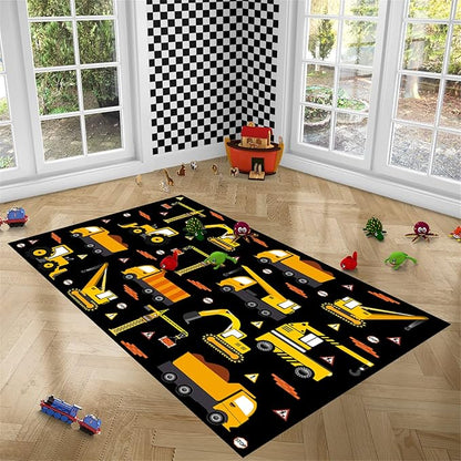 Car Track Rug Construction Play Mat Car Rug for Boys Room Kids Rugs for Playroom Construction Mat for Kids Car Rug for Boys Room Construction Decor for Boys Room,Black 4'5''×6'