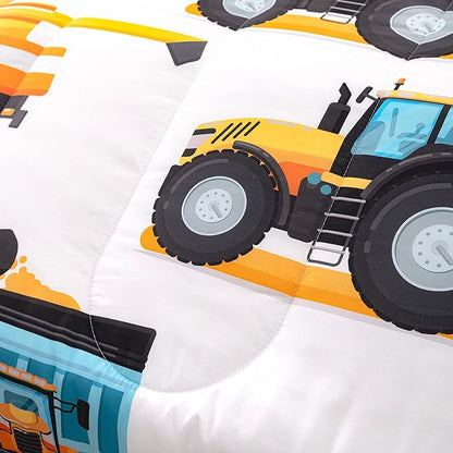 CVHOUSE Tractor Bedding Sets for Boys,Excavators Comforter Queen,Boys Cartoon Truck Comforter Set,Trucks Tractors Cars Quilt Set with 1 Comforter and 2 Pillow Cases- 3 Piece