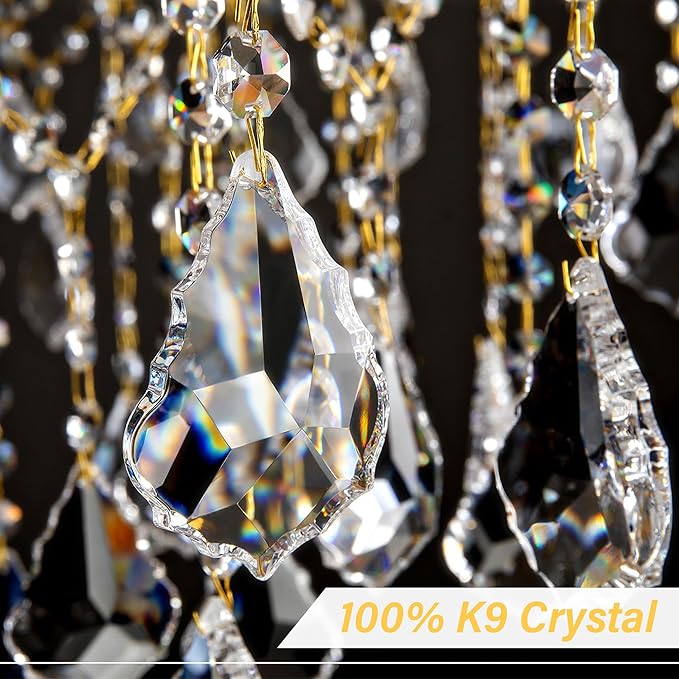 Large Gold Crystal Chandelier Light Fixtures - 24 Lights Modern Crystal Chandeliers for Hotel, Lobby, Foyer, Entryway Hall, Staircase High Ceiling Chandelier 2 Layers