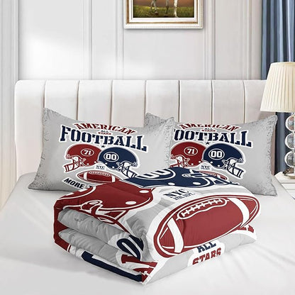 Datura home American Football Comforter Set Vintage Grey American Football Printed Quilt Bedding Set with 1 Comforter and 2 Pillowcases for Boys and Girls Bedroom All Season(Football Grey Full)