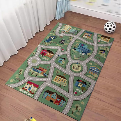Analog ABC Kids Rug Playroom Car Rug Play Mat City Life Road Rug for Cars Fun City Map for Carpet for Bedroom Boys (55 * 82 inches, Charming Township)