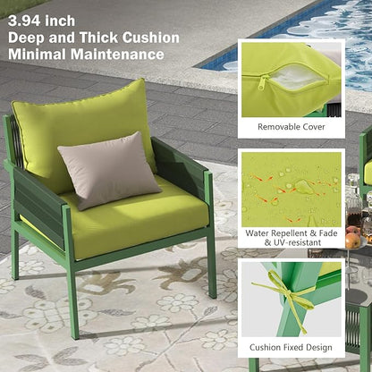 4 Piece Patio Furniture Set, Outdoor FSC Certified Acacia Wood Conversation Set, All-Weather Rope Sofa Set w/Tempered Glass Table, Loveseat for Lawn Balcony Poolside, Backyard, Backyard