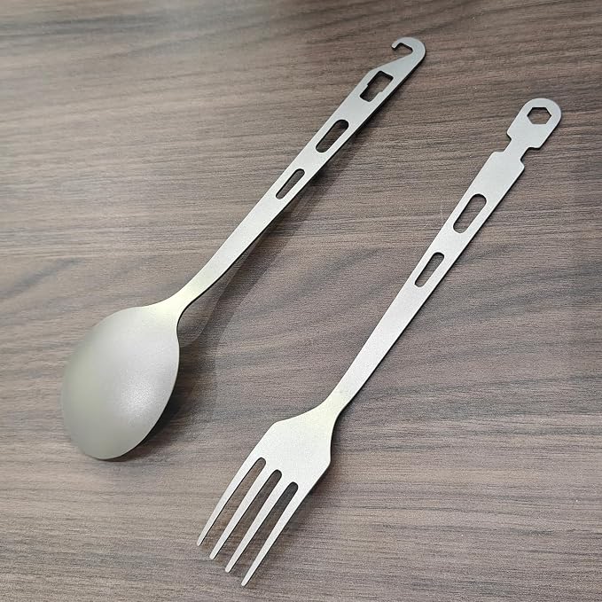 Titanium Fork Spoon Knife Set - Camping Tongs | Ultralight Backpacking Utensils, Travel Cutlery Set, Heat-Resistant & Rustproof, Hiking Survival Gear (Fork+ Spoon)