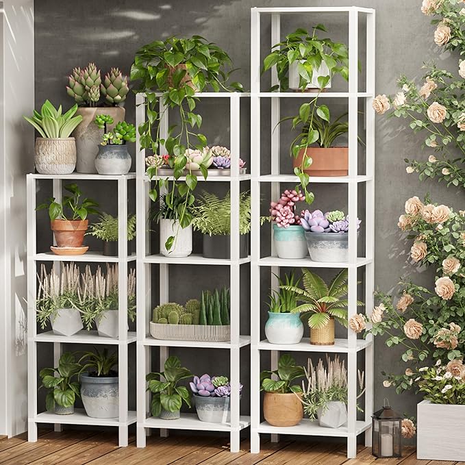 TUTOTAK Bookshelf, 5-Tier Tall Book Shelf, Narrow Bookcase for Small Space, DIY Stackable Bookshelf, for Living Room, Office, Study, Entryway, Industrial, White BS01BW005