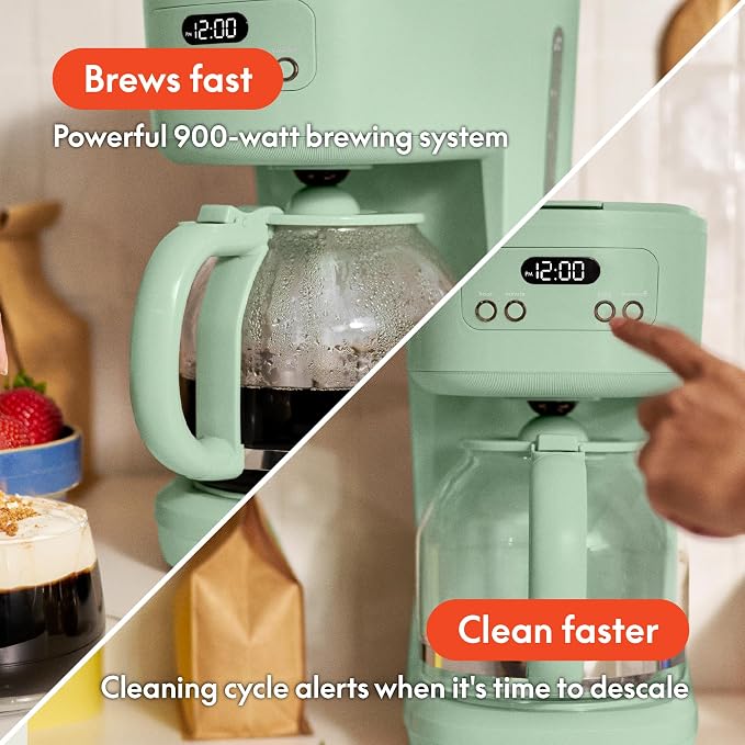 BREW 12-Cup Programmable Coffee Maker with No-Drip Glass Carafe, Seaglass