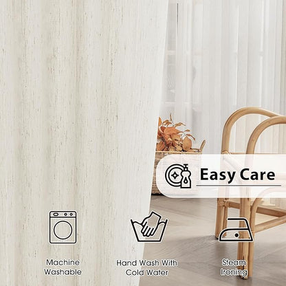 FMFUNCTEX Linen Sheer Curtains for Living Room, Beige Curtains 90 inches Long for Bedroom, Natural Flax Blend Window Draperies for Farmhouse Curtain, Rod Pocket 2 Panels