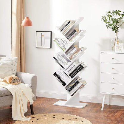 VASAGLE Tree Bookshelf, 9-Tier Bookcase, Large Bookshelf, Space-Saving Corner Shelf, Book Tree, Holds Books, CDs, Games, for Bedroom, Living Room, Home Office, Cloud White ULBC11WTV1