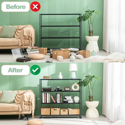 HCHQHS Bookshelf, 4-Tier Industrial Bookcase, Black Open Book Shelf, Freestanding Tall Bookshelves with Metal Frame