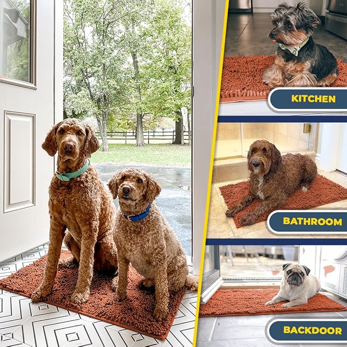 Muddy Mat® Shown on TV – Super Absorbent Microfiber Dog Door Mat for Muddy Paws, Non-Slip Washable Pet Rug, Quick Dry Chenille Entryway Carpet, Machine Washable Indoor Outdoor mat, Orange 59"x24"