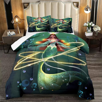 Mermaid Comforter Set for Girls Queen Size Deep Sea Magic Mermaid Bedding Sets for Girls Ultra Soft Mermaid Bedroom Decor with 1 Mermaid Quilt and 2 Pillowcases for Girls Bedroom Set All Season