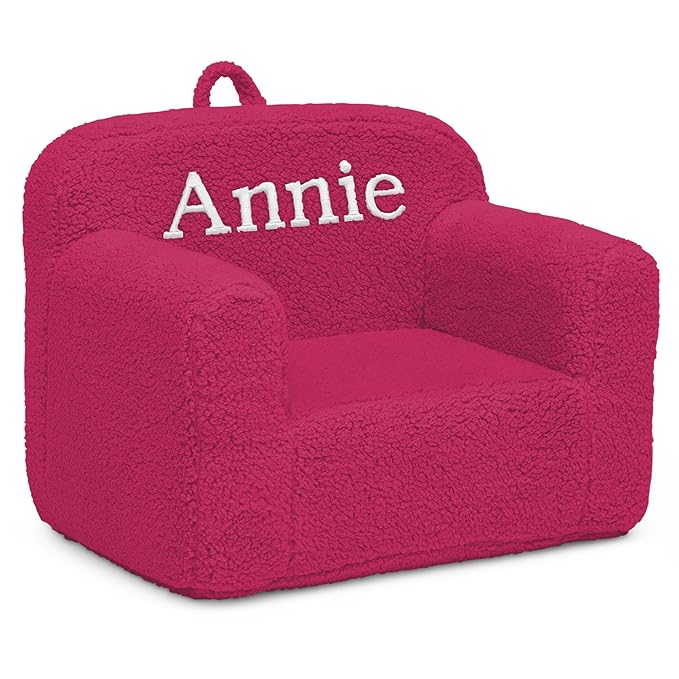 Delta Children Personalized Sherpa Cozee Chair - Customize with Name – Foam Kids Chair for Ages 18 Months and Up, Hot Pink