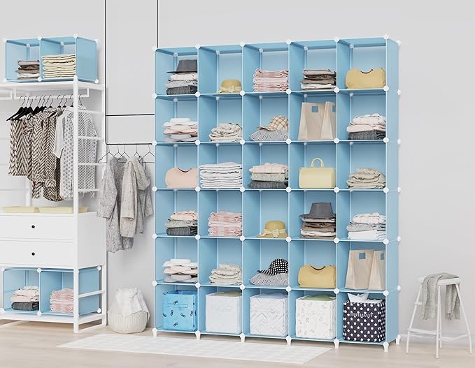 HOMIDEC Cube Storage Organizer 16-Cube Storage Shelf, Closet Organizer for Garment Racks, Closet Organizers and Storage with Metal Hammer, Bookshelf for Kids, (48.4 L x 12.2 W x 48.4 H Inches)