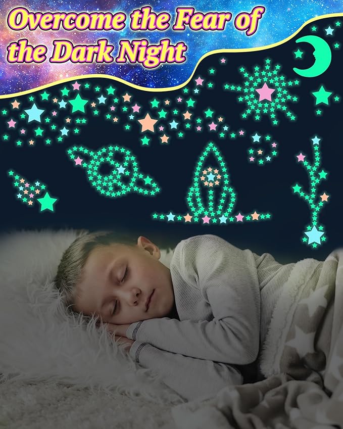 201 Pcs Glow in The Dark Stars Stickers for Ceiling, Multicolor Toddler Wall Room Decor Gifts, Luminous 3D Glowing Stars Stocking Stuffers for Kids Boys Girls